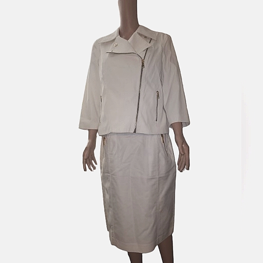 Ralph Lauren White Moto Jacket & Midi  Skirt Set L/10
